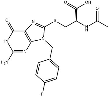 L-Cysteine, N-acetyl-S-[2-amino-9-[(4-fluorophenyl)methyl]-6,9-dihydro-6-oxo-1H-purin-8-yl]- Struktur