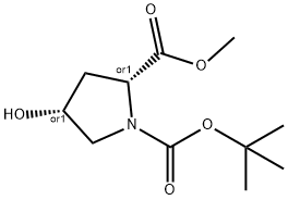 1,2-Pyrrolidinedicarboxylic acid, 4-hydroxy-, 1-(1,1-dimethylethyl) 2-methyl ester, (2R,4R)-rel- Struktur