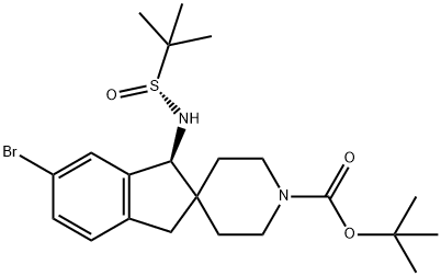 Spiro[2H-indene-2,4'-piperidine]-1'-carboxylic acid, 5-bromo-3-[[(R)-(1,1-dimethylethyl)sulfinyl]amino]-1,3-dihydro-, 1,1-dimethylethyl ester, (3S)- Struktur