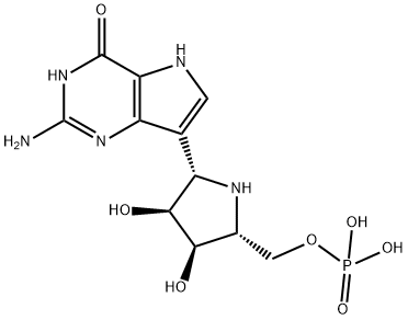 4H-Pyrrolo3,2-dpyrimidin-4-one, 2-amino-7-(2S,3S,4R,5R)-3,4-dihydroxy-5-(phosphonooxy)methyl-2-pyrrolidinyl-1,5-dihydro- Struktur