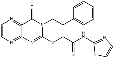 Acetamide, 2-[[3,4-dihydro-4-oxo-3-(2-phenylethyl)-2-pteridinyl]thio]-N-2-thiazolyl- Struktur