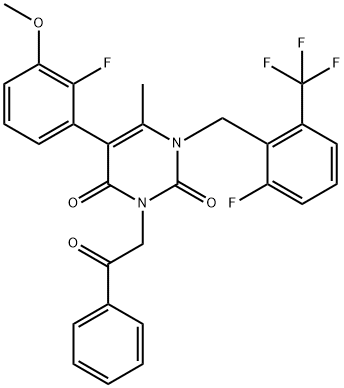 5-(2-fluoro-3-methoxyphenyl)-1-(2-fluoro-6-(trifluoromethyl)benzyl)-6-methyl-3-(2-oxo-2-phenylethyl)pyrimidine-2,4(1H,3H)-dione, 2409132-61-0, 結(jié)構(gòu)式