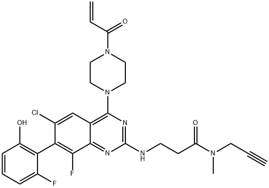 Propanamide, 3-[[6-chloro-8-fluoro-7-(2-fluoro-6-hydroxyphenyl)-4-[4-(1-oxo-2-propen-1-yl)-1-piperazinyl]-2-quinazolinyl]amino]-N-methyl-N-2-propyn-1-yl- Struktur