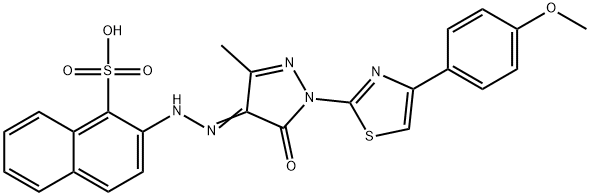 2-(2-{1-[4-(4-methoxyphenyl)-1,3-thiazol-2-yl]-3-methyl-5-oxo-1,5-dihydro-4H-pyrazol-4-ylidene}hydrazino)-1-naphthalenesulfon Struktur