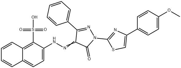 2-(2-{1-[4-(4-methoxyphenyl)-1,3-thiazol-2-yl]-5-oxo-3-phenyl-1,5-dihydro-4H-pyrazol-4-ylidene}hydrazino)-1-naphthalenesulfon Struktur