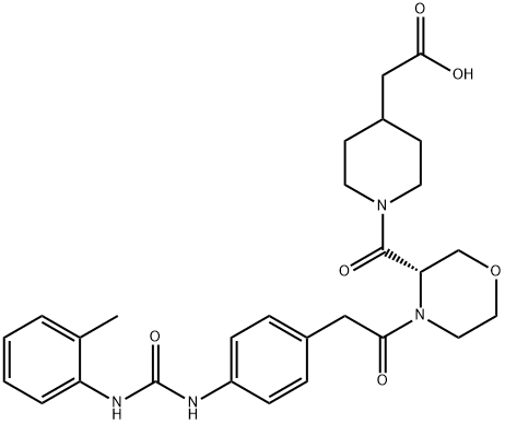 1-[[(3S)-4-[2-[4-[[[(2-Methylphenyl)amino]carbonyl]amino]phenyl]acety]l-3-morpholinyl]carbonyl]-4-piperidinediaceticacid Struktur