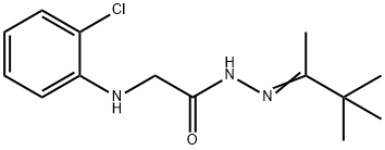 2-[(2-chlorophenyl)amino]-N'-(1,2,2-trimethylpropylidene)acetohydrazide (non-preferred name) Struktur