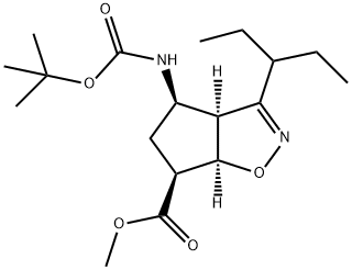 methyl (3aS,4R,6S,6aR)-4-((tert-butoxycarbonyl)amino)-3-(pentan-3-yl)-3a,5,6,6a-tetrahydro-4H-cyclopenta[d]isoxazole-6-carboxylate Struktur