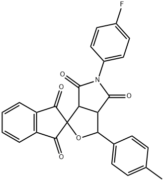 5-(4-fluorophenyl)-1-(4-methylphenyl)-3a,6a-dihydrosprio[1H-furo[3,4-c]pyrrole-3,2'-(1'H)-indene]-1',3',4,6(2'H,3H,5H)-tetrone Struktur