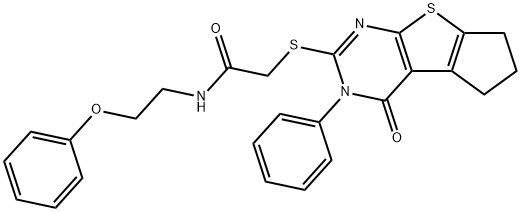 2-[(1-oxo-2-phenyl-7,8-dihydro-6H-cyclopenta[2,3]thieno[2,4-b]pyrimidin-3-yl)sulfanyl]-N-(2-phenoxyethyl)acetamide Struktur