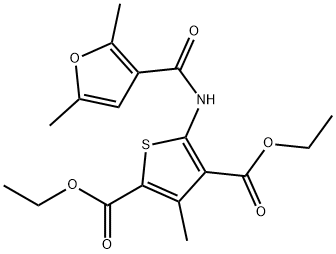 diethyl 5-(2,5-dimethylfuran-3-carboxamido)-3-methylthiophene-2,4-dicarboxylate Struktur