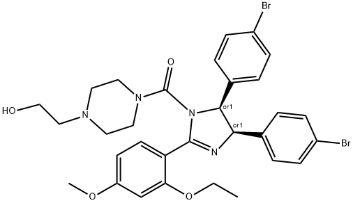 Methanone, [(4R,5S)-4,5-bis(4-bromophenyl)-2-(2-ethoxy-4-methoxyphenyl)-4,5-dihydro-1H-imidazol-1-yl][4-(2-hydroxyethyl)-1-piperazinyl]-, rel- Struktur