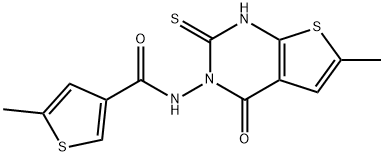 5-methyl-N-(6-methyl-4-oxo-2-sulfanylidene-1H-thieno[2,3-d]pyrimidin-3-yl)thiophene-3-carboxamide Struktur