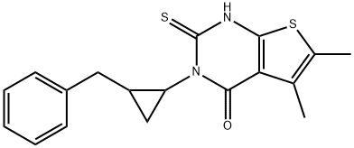 3-(2-benzylcyclopropyl)-5,6-dimethyl-2-sulfanylidene-1H-thieno[2,3-d]pyrimidin-4-one Struktur