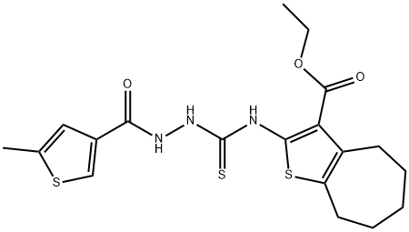 ethyl 2-(2-(5-methylthiophene-3-carbonyl)hydrazinecarbothioamido)-5,6,7,8-tetrahydro-4H-cyclohepta[b]thiophene-3-carboxylate Struktur