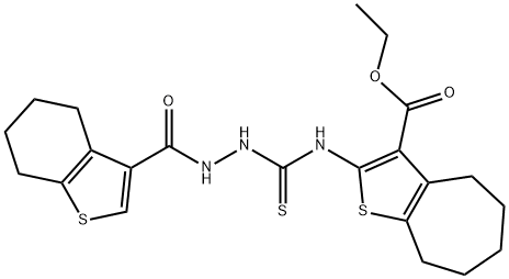 ethyl 2-(2-(4,5,6,7-tetrahydrobenzo[b]thiophene-3-carbonyl)hydrazinecarbothioamido)-5,6,7,8-tetrahydro-4H-cyclohepta[b]thiophene-3-carboxylate Struktur