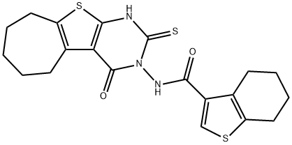 N-(4-oxo-2-sulfanylidene-1,5,6,7,8,9-hexahydrocyclohepta[2,3]thieno[2,4-b]pyrimidin-3-yl)-4,5,6,7-tetrahydro-1-benzothiophene-3-carboxamide Struktur