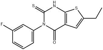 6-ethyl-3-(3-fluorophenyl)-2-sulfanylidene-1H-thieno[2,3-d]pyrimidin-4-one Struktur