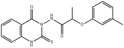 2-(3-methylphenoxy)-N-(4-oxo-2-sulfanylidene-1H-quinazolin-3-yl)propanamide Struktur