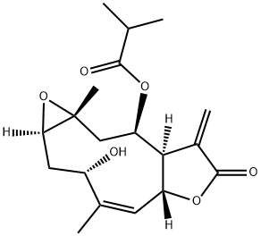 2-Methylpropanoic acid (1aR,3S,4Z,5aR,8aR,9R,10aR)-1a,2,3,5a,7,8,8a,9,10,10a-decahydro-3-hydroxy-4,10a-dimethyl-8-methylene-7-oxooxireno[5,6]cyclodeca[1,2-b]furan-9-yl ester Struktur