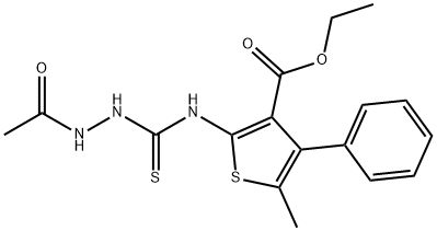 ethyl 2-(2-acetylhydrazinecarbothioamido)-5-methyl-4-phenylthiophene-3-carboxylate Struktur