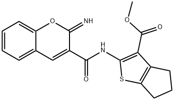 methyl 2-(2-imino-2H-chromene-3-carboxamido)-5,6-dihydro-4H-cyclopenta[b]thiophene-3-carboxylate Struktur