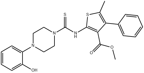 methyl 2-(4-(2-hydroxyphenyl)piperazine-1-carbothioamido)-5-methyl-4-phenylthiophene-3-carboxylate Struktur