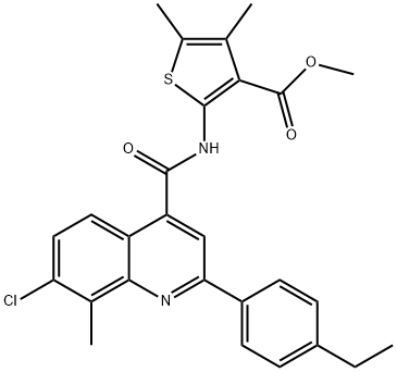 methyl 2-(7-chloro-2-(4-ethylphenyl)-8-methylquinoline-4-carboxamido)-4,5-dimethylthiophene-3-carboxylate Struktur