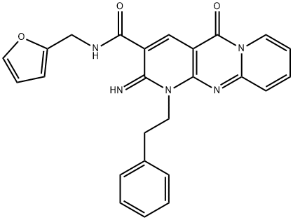 N-(furan-2-ylmethyl)-2-imino-5-oxo-1-(2-phenylethyl)dipyrido[1,2-d:3',4'-f]pyrimidine-3-carboxamide Struktur