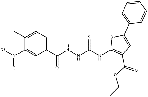 ethyl 2-(2-(4-methyl-3-nitrobenzoyl)hydrazinecarbothioamido)-5-phenylthiophene-3-carboxylate Struktur