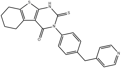 3-[4-(pyridin-4-ylmethyl)phenyl]-2-sulfanylidene-5,6,7,8-tetrahydro-1H-[1]benzothiolo[2,3-d]pyrimidin-4-one Struktur