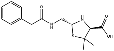 4-Thiazolidinecarboxylic acid, 5,5-dimethyl-2-[[(2-phenylacetyl)amino]methyl]-, (2R,4S)- Struktur