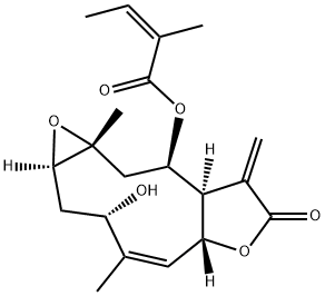 (Z)-2-メチル-2-ブテン酸[(1aR,3S,4Z,5aR,8aR,9R,10aR)-1a,2,3,5a,7,8,8a,9,10,10a-デカヒドロ-3-ヒドロキシ-4,10a-ジメチル-8-メチレン-7-オキソオキシレノ[5,6]シクロデカ[1,2-b]フラン-9-イル] 化學(xué)構(gòu)造式