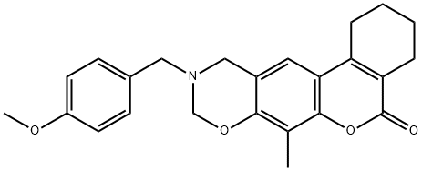 10-[(4-methoxyphenyl)methyl]-7-methyl-1,2,3,4,9,11-hexahydroisochromeno[4,3-g][1,3]benzoxazin-5-one Struktur