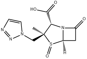 4-Thia-1-azabicyclo[3.2.0]heptane-2-carboxylic acid, 3-methyl-7-oxo-3-(1H-1,2,3-triazol-1-ylmethyl)-, 4-oxide, (2S,3S,5R)- Struktur