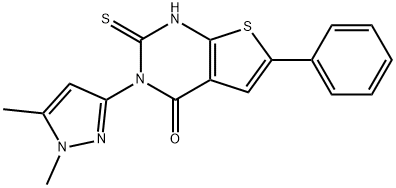 3-(1,5-dimethylpyrazol-3-yl)-6-phenyl-2-sulfanylidene-1H-thieno[2,3-d]pyrimidin-4-one Struktur