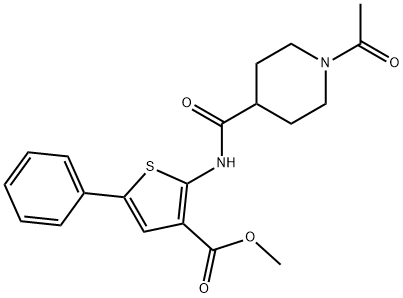 methyl 2-(1-acetylpiperidine-4-carboxamido)-5-phenylthiophene-3-carboxylate Struktur