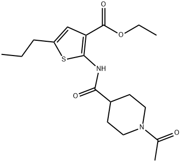 ethyl 2-(1-acetylpiperidine-4-carboxamido)-5-propylthiophene-3-carboxylate Struktur