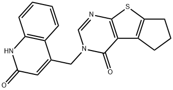 2-[(2-oxo-1H-quinolin-4-yl)methyl]-7,8-dihydro-6H-cyclopenta[2,3]thieno[2,4-d]pyrimidin-1-one Struktur