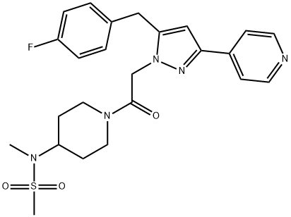 N-[1-[2-[5-[(4-Fluorophenyl)methyl]-3-(4-pyridinyl)-1H-pyrazol-1-yl]acetyl]-4-piperidinyl]-N-methyl-methanesulfonamide Struktur