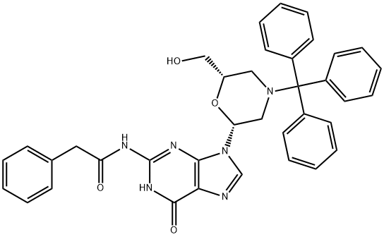 N2-Phenylacetyl-7'-OH-N-trityl-morpholino guanine Struktur