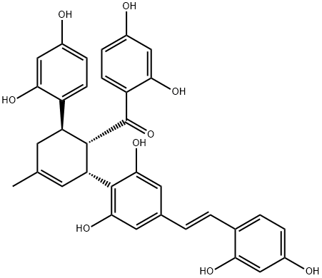 Methanone, (2,4-dihydroxyphenyl)[(1S,2R,6R)-6-(2,4-dihydroxyphenyl)-2-[4-[(1E)-2-(2,4-dihydroxyphenyl)ethenyl]-2,6-dihydroxyphenyl]-4-methyl-3-cyclohexen-1-yl]- Struktur