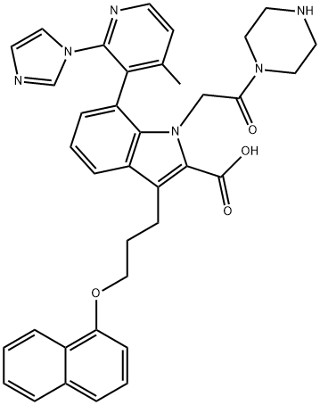 7-[2-(1H-Imidazol-1-yl)-4-methyl-3-pyridinyl]-3-[3-(1-naphthyloxy)propyl]-1-[2-oxo-2-(1-piperazinyl)ethyl]-1H-indole-2-carboxylic acid Struktur