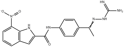 1H-Indole-2-carboxamide, N-[4-[1-[2-(aminoiminomethyl)hydrazinylidene]ethyl]phenyl]-7-nitro- Struktur