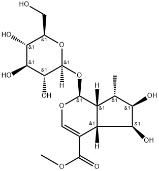 (1S)-1α-(β-D-Glucopyranosyloxy)-1,4aα,5,6,7,7aα-hexahydro-5α,6α-dihydroxy-7β-methylcyclopenta[c]pyran-4-carboxylic acid methyl ester Struktur