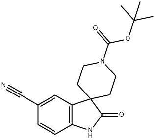 Spiro[3H-indole-3,4′-piperidine]-1′-carboxylic acid, 5-cyano-1,2-dihydro-2-oxo-,… Struktur