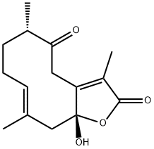 Cyclodeca[b]furan-2,5(4H,6H)-dione, 7,8,11,11a-tetrahydro-11a-hydroxy-3,6,10-trimethyl-, (6S,9E,11aR)- Struktur