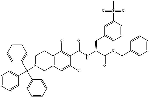 benzyl (S)-2-(5,7-dichloro-2-trityl-1,2,3,4-tetrahydroisoquinoline-6-carboxamido)-3-(3-(methylsulfonyl)phenyl)propanoate Struktur