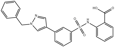 Benzoic acid, 2-[[[3-[1-(phenylmethyl)-1H-pyrazol-4-yl]phenyl]sulfonyl]amino]- Struktur