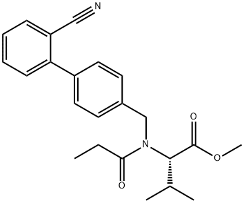 L-Valine, N-[(2'-cyano[1,1'-biphenyl]-4-yl)methyl]-N-(1-oxopropyl)-, methyl ester Struktur